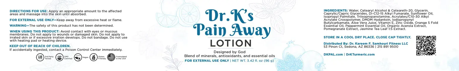 Dr. K's Pain Away Lotion ingredient label